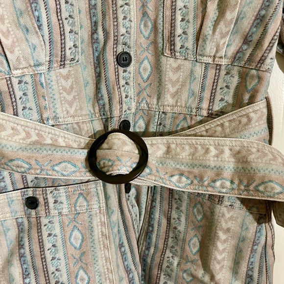 NWOT Sézane ✨Archives✨ Denim Collared Belted Button Up Mini Dress Beige/Green - Picture 7 of 11